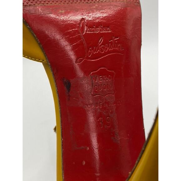 CHRISTIAN LOUBOUTIN Women's Mustard Yellow Peep-Toe Stiletto Heels SZ 39(US9) - Picture 10 of 10